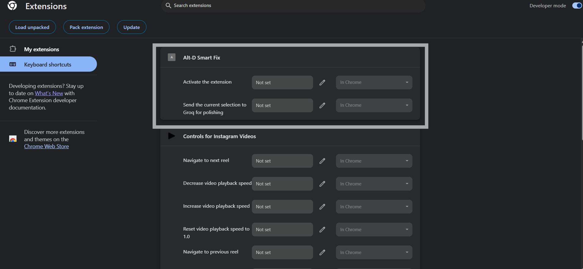 Find Alt-D extension in the shortcuts list