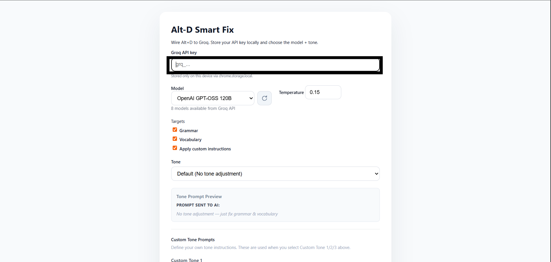 Paste API key in settings